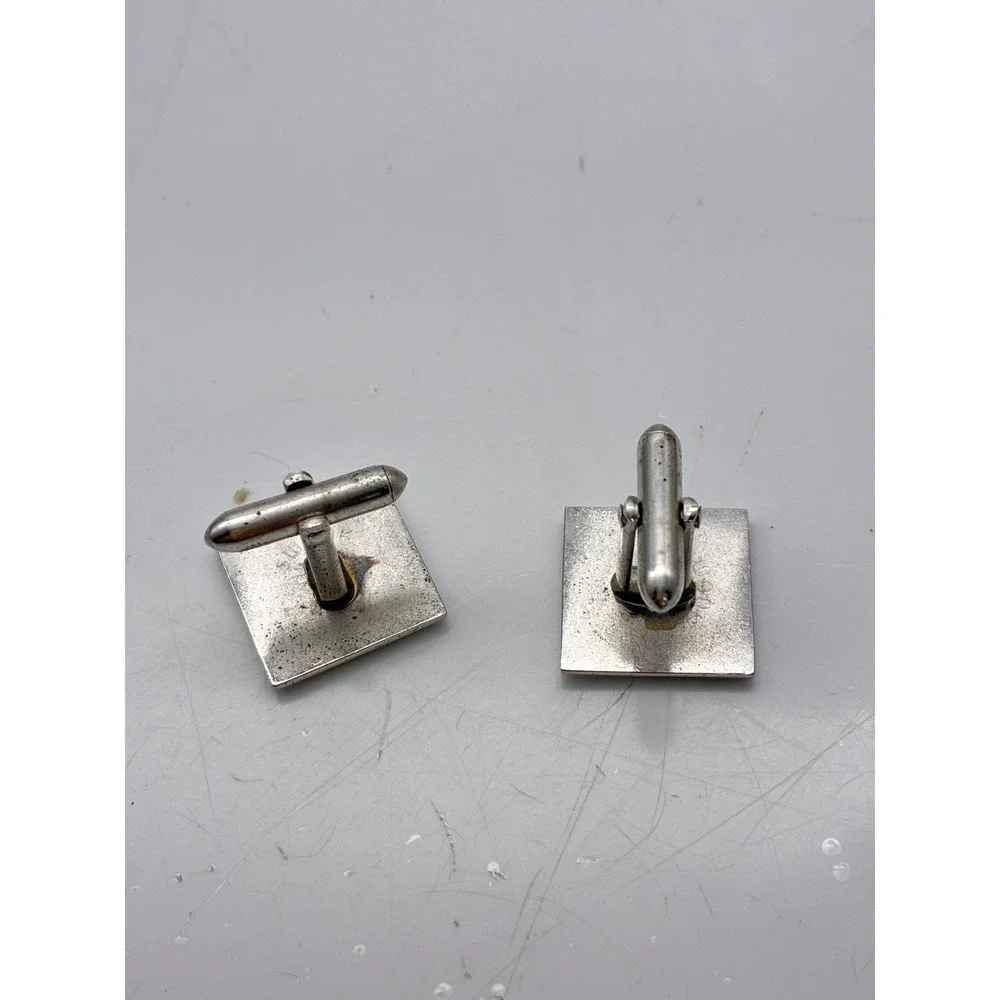 Vintage Silver Tone Geometric Cufflinks Lot of 2 Art Deco Square Trapezoid